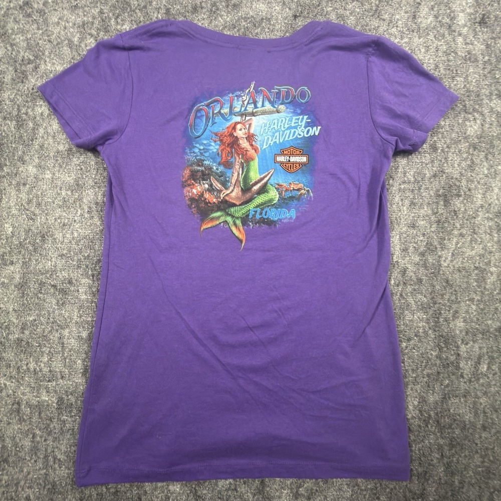 Harley Davidson T Shirt Women S Purple Mermaid Orlando Florida V Neck Fitted NWT